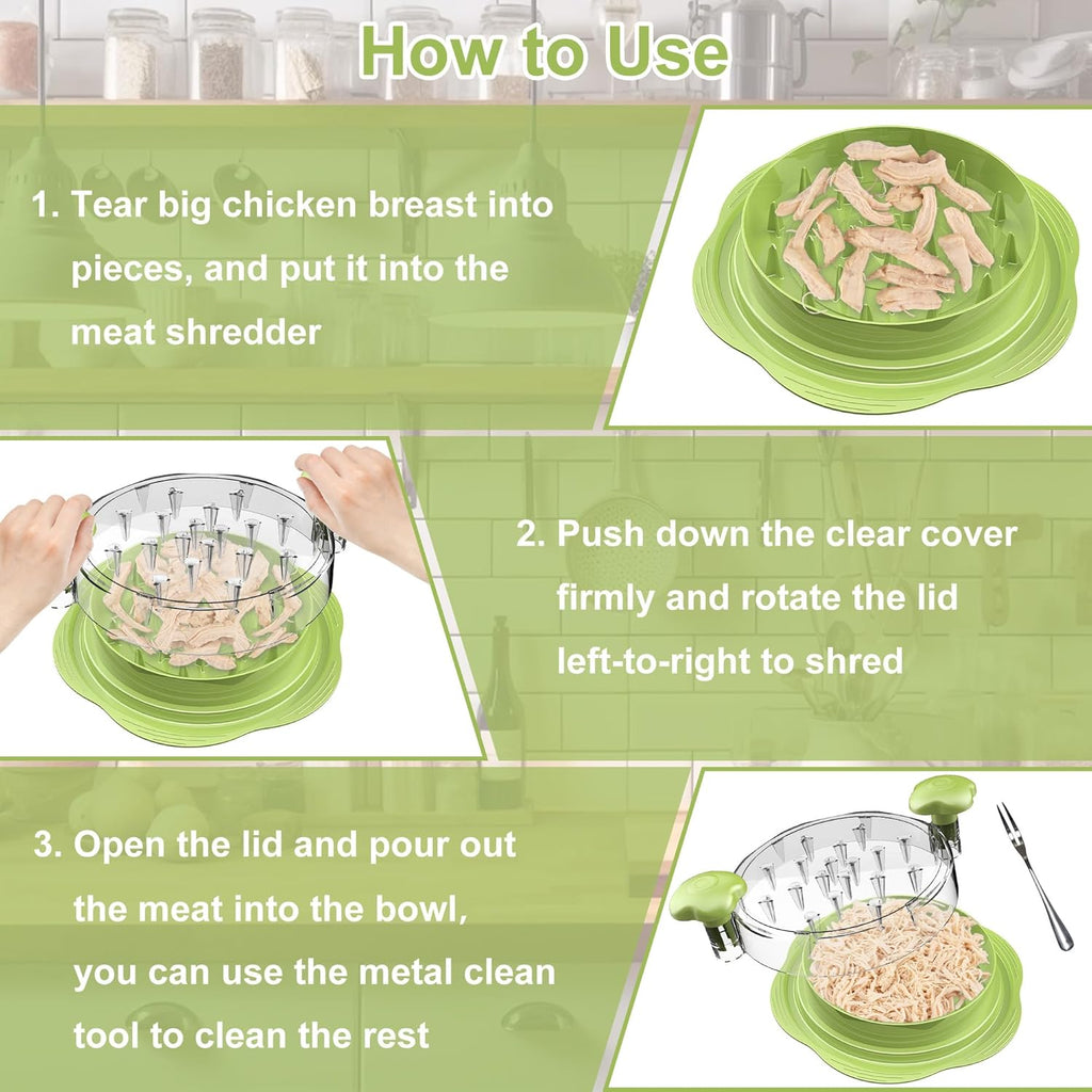 SURETIVIAN Chicken Shredder - Ergonomic Meat Shredder Tool with Brush & Fork | BPA Free, Anti-Slip Design, Matcha Color