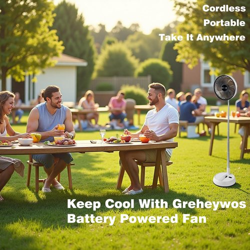 Greheywos Foldable Rechargeable Oscillating Fan 8" 7200mAh Battery Operated Small Fan, Quiet Table Standing Pedestal Fans for Bedroom Office Camping Travel (White body and black front grille)