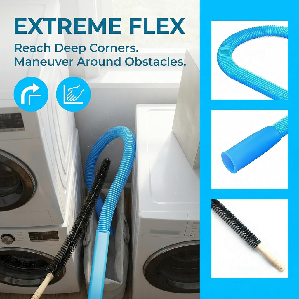 Skiennix Dryer Vent Cleaner Kit - 31.5" Flexible Lint Vacuum Attachment | Universal Fit, Deep Cleans Clogged Vents, Reduces Fire Hazards (Blue)