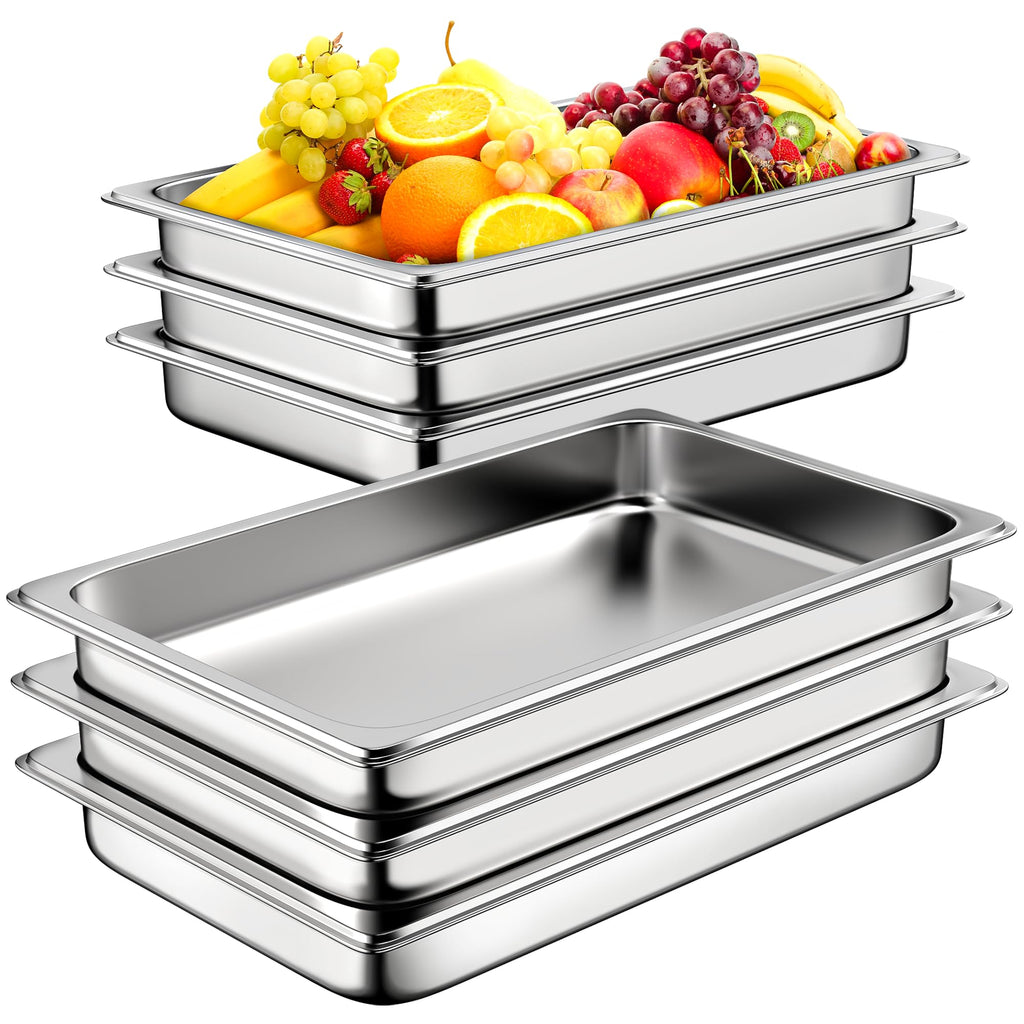 Zapstarz 6 Pack Hotel Pans, 1/1 Full Size 2.5 Inch Deep Steam Table Pan, Stainless Steel Commercial Food Pan Anti Jam Steam Pan, Breading Trays for Hotel, Party, Buffet, Catering Supplies