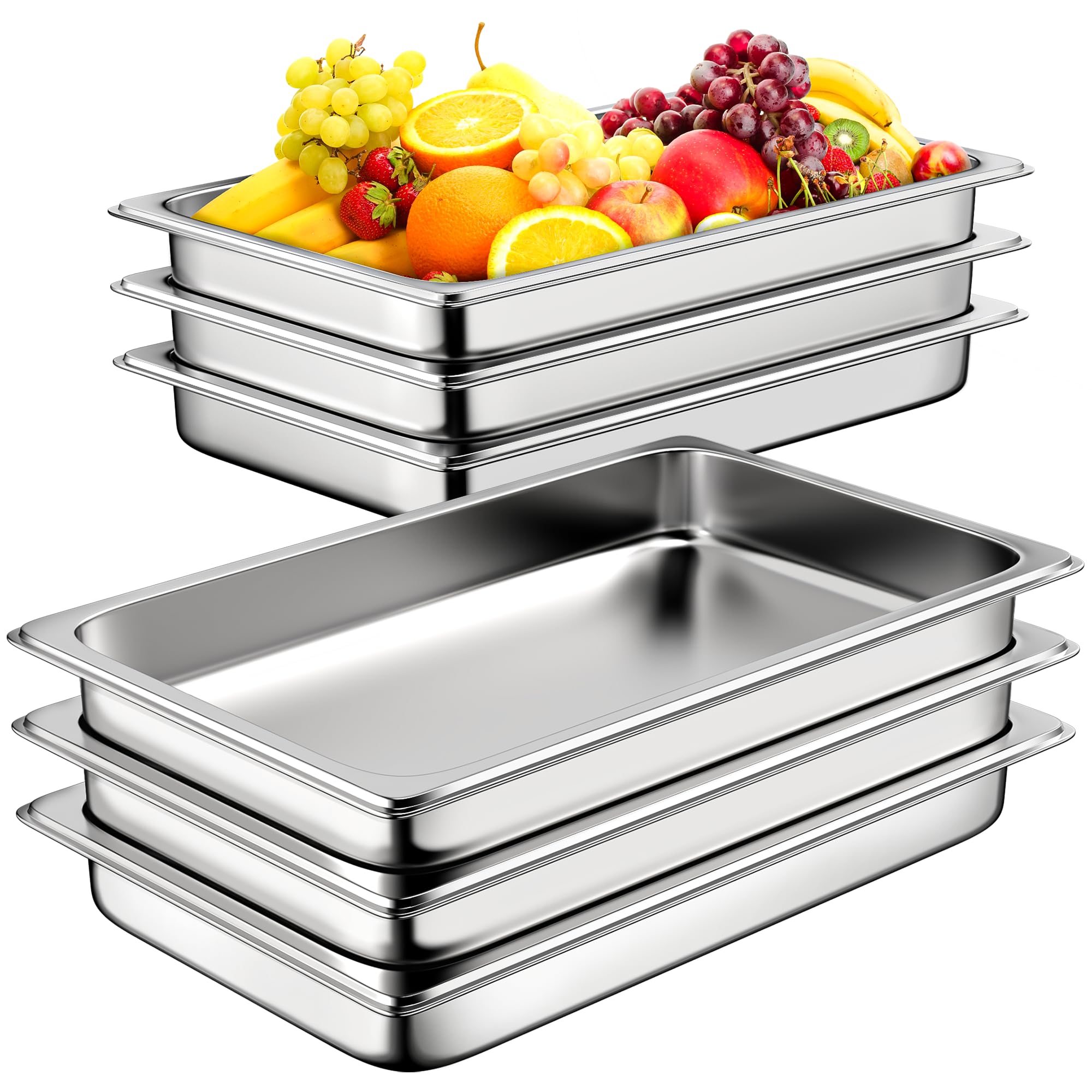 Zapstarz 6 Pack Hotel Pans, 1/1 Full Size 2.5 Inch Deep Steam Table Pan, Stainless Steel Commercial Food Pan Anti Jam Steam Pan, Breading Trays for Hotel, Party, Buffet, Catering Supplies