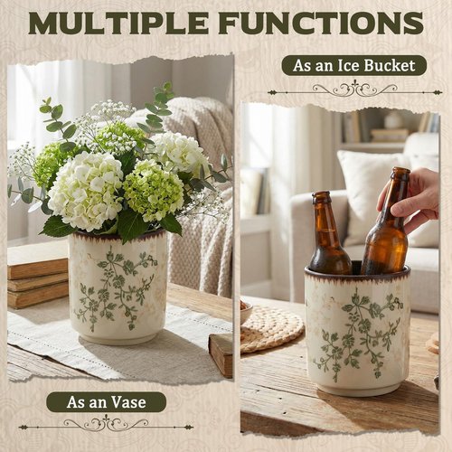 Teecyhooo Rustic Ceramic Utensil Holder for Kitchen Counter 5.5" Floral Utensils Crock Tuscany Countertop Cooking Tools Elegant Storage Caddy for Spatula Spoon Farmhouse Decor Housewarming Gift