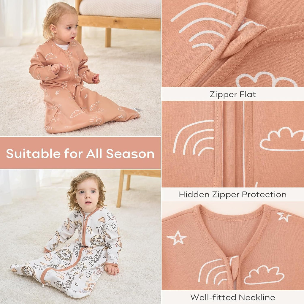 Yoofoss Baby Sleep Sack - 100% Cotton Long Sleeve Wearable Blanket for Infants 6-12 Months | 2-Way Zipper, 0.5 Tog