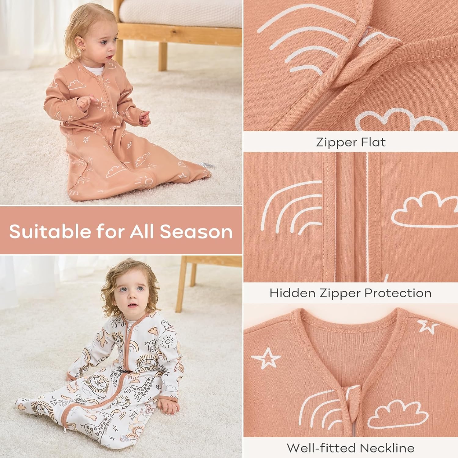 Yoofoss Baby Sleep Sack - 100% Cotton Long Sleeve Wearable Blanket for Infants 6-12 Months | 2-Way Zipper, 0.5 Tog