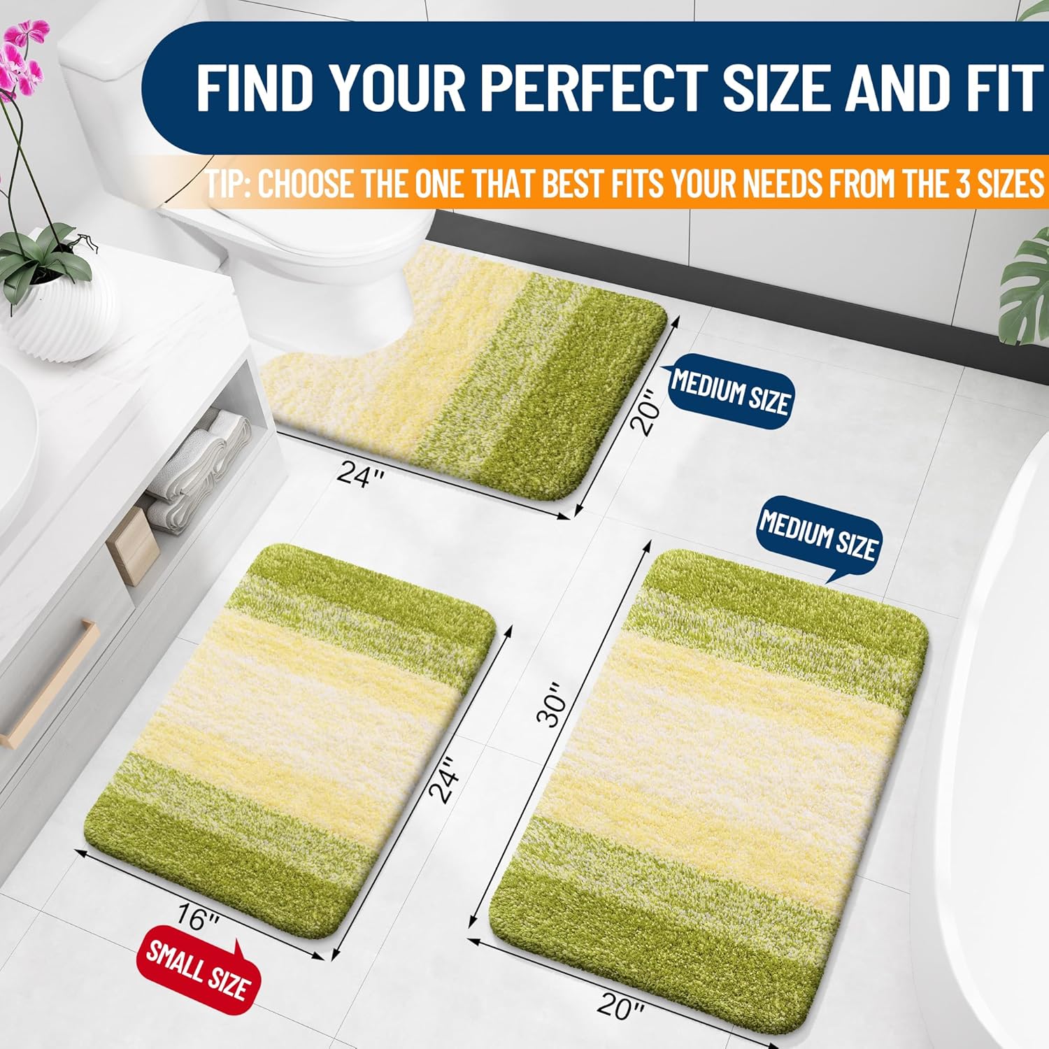 OLANLY Luxury U-Shaped Toilet Rugs - Extra Soft, Absorbent Microfiber Bath Mat, 24x20, Olive Green