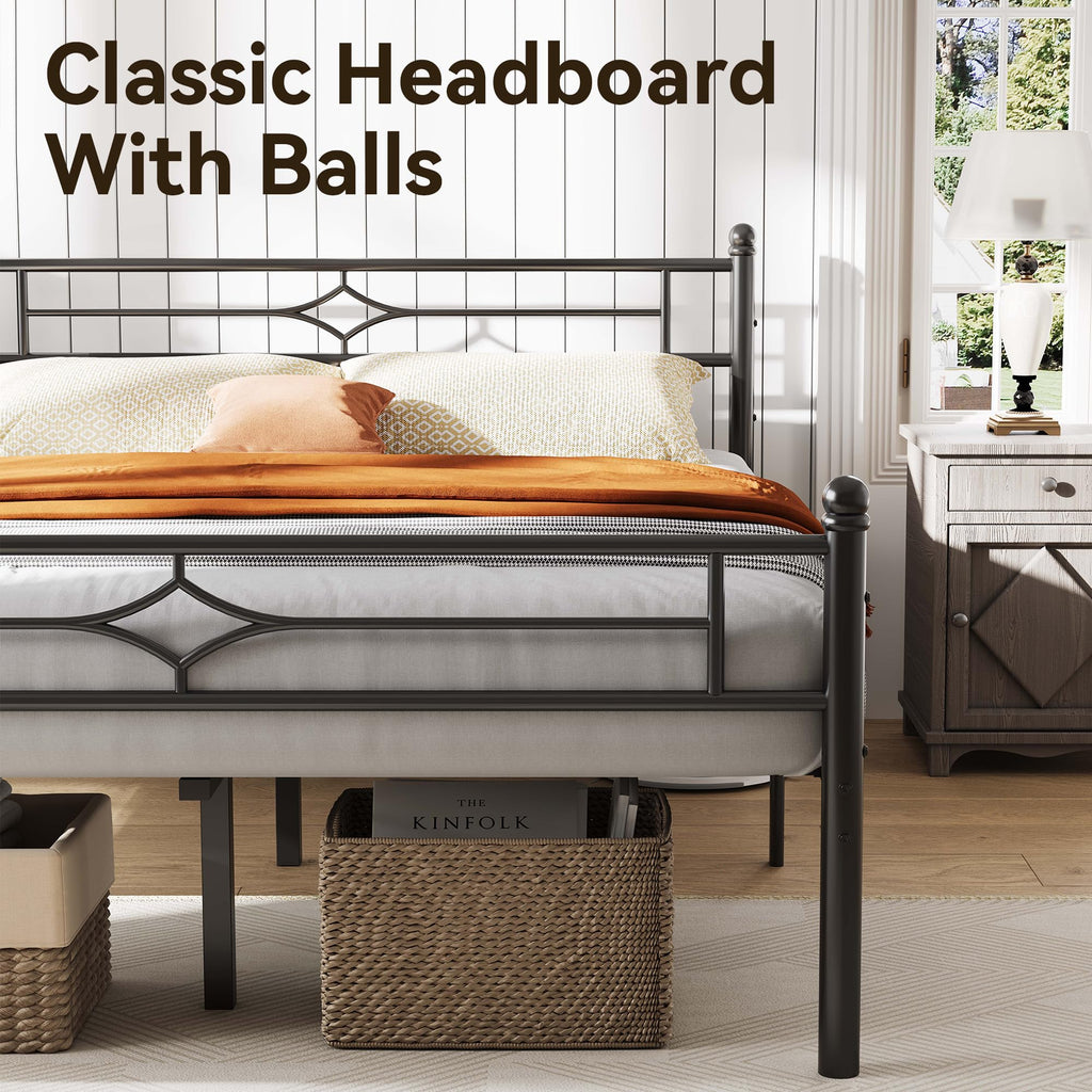 BedsPick Queen Size Metal Bed Frame with Headboard and Footboard, Platform Bed Frame with Premium Steel Slats Support/12.5'' Under Bed Storage Space/No Box Spring Needed/Noise Free/Easy Assembly/Black