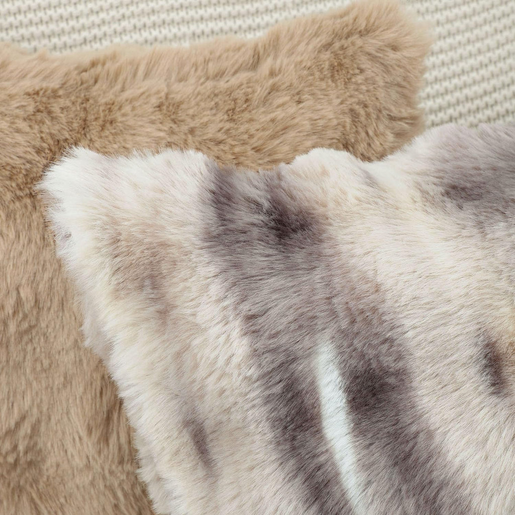 MADIZZ Pack of 2 Thick Plush Faux Wool Throw Pillow Covers Soft Boho Throw Pillows Luxurious Cushion Covers for Couch Sofa Bedroom Living Room Home Decor 18x18 Inch Grey Taupe