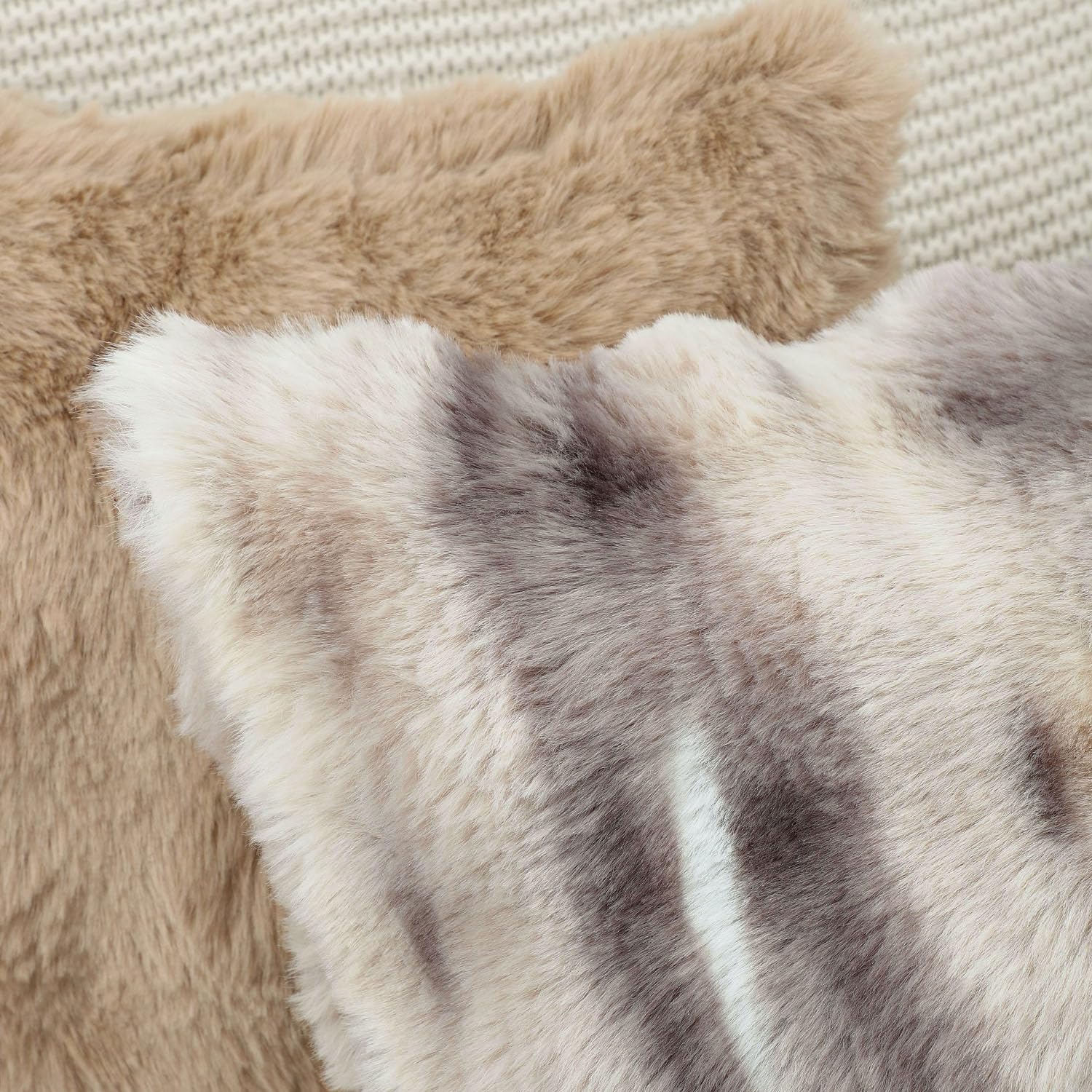 MADIZZ Pack of 2 Thick Plush Faux Wool Throw Pillow Covers Soft Boho Throw Pillows Luxurious Cushion Covers for Couch Sofa Bedroom Living Room Home Decor 18x18 Inch Grey Taupe