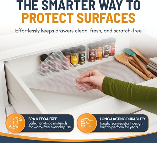 Linda’s Essentials Non-Adhesive Shelf Liner - Waterproof, Non-Slip Drawer Protector | 12 x 120 Inches
