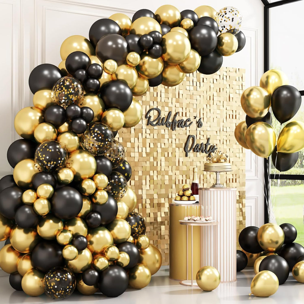 RUBFAC Black and Gold Balloon Garland Arch Kit - 110pcs with Confetti Balloons for Graduation & Wedding Decor