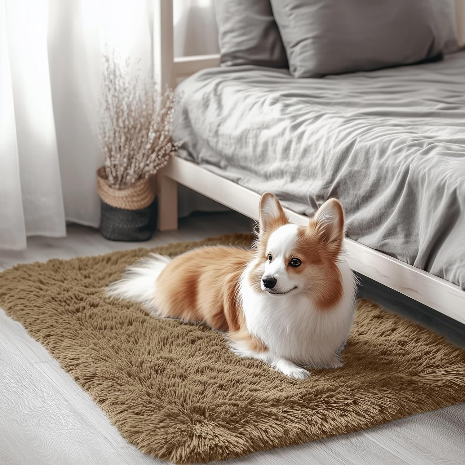 OLANLY Small Bedside Rug - Soft Fluffy Shaggy Indoor Carpet for Bedroom & Living Room | Taupe