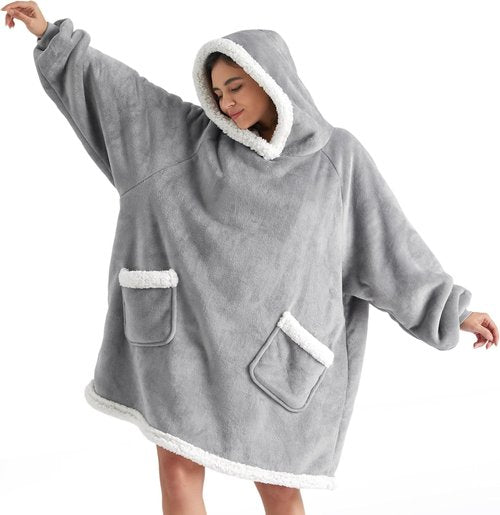 Bedsure Blanket Hoodie - Wearable Sherpa Sweatshirt for Women & Kids | Perfect Gift for Mom, Grey