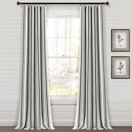Lush Decor Farmhouse Stripe Yarn Dyed Eco-Friendly Recycled Cotton Blend Window Curtain Panel Pair, 42" W x 108" L, Black - Classic Modern Rustic Charm - Eco Friendly Cotton Fabric