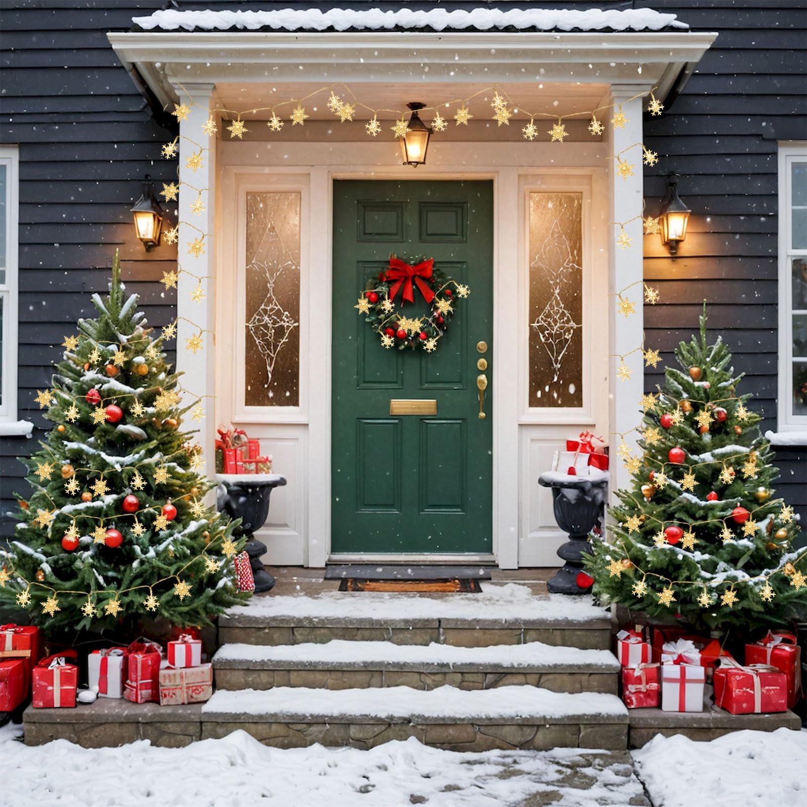 Snowflake Lights, 20 FT 40 LED Battery Operated Christmas Lights with Remote, 8 Modes Timer Waterproof Fairy String Lights Indoor Outdoor Bedroom Room Patio Garden Xmas Tree Decorations (Warm White)