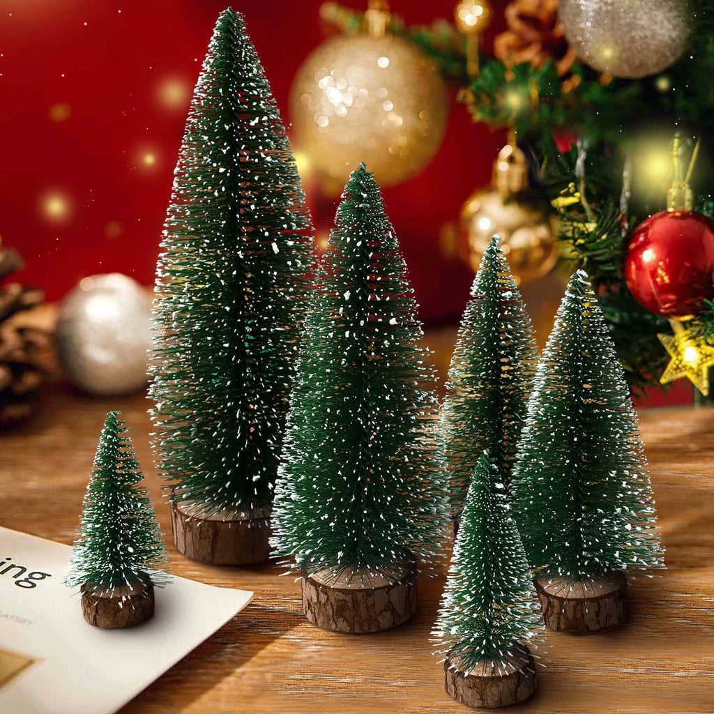 Skiennix Mini Christmas Trees - 6pcs Bottle Brush Decor for Indoor/Outdoor Holiday Parties | Green