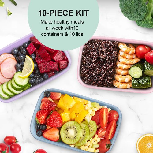 shopwithgreen Meal Prep Containers 1-Compartment, 10PCS Wheat Straw Microwave Bento Lunch Box with Lids, Reusable & Stackable Food Storage Containers, Dishwasher Freezer Safe BPA Free (32 OZ)