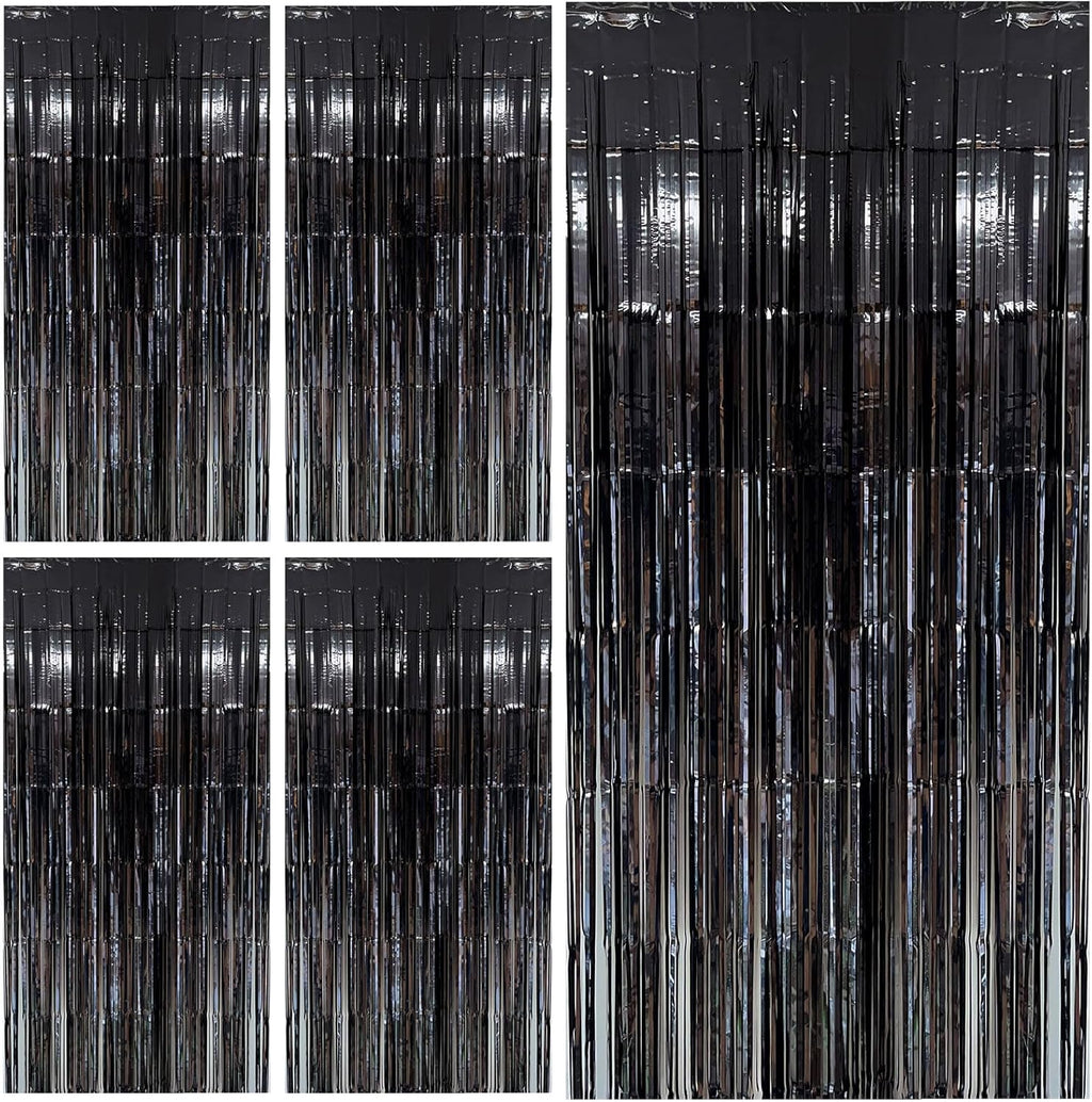 Skiennix Black Foil Fringe Streamers - Tinsel Backdrop Curtains for Birthday & Graduation Celebrations