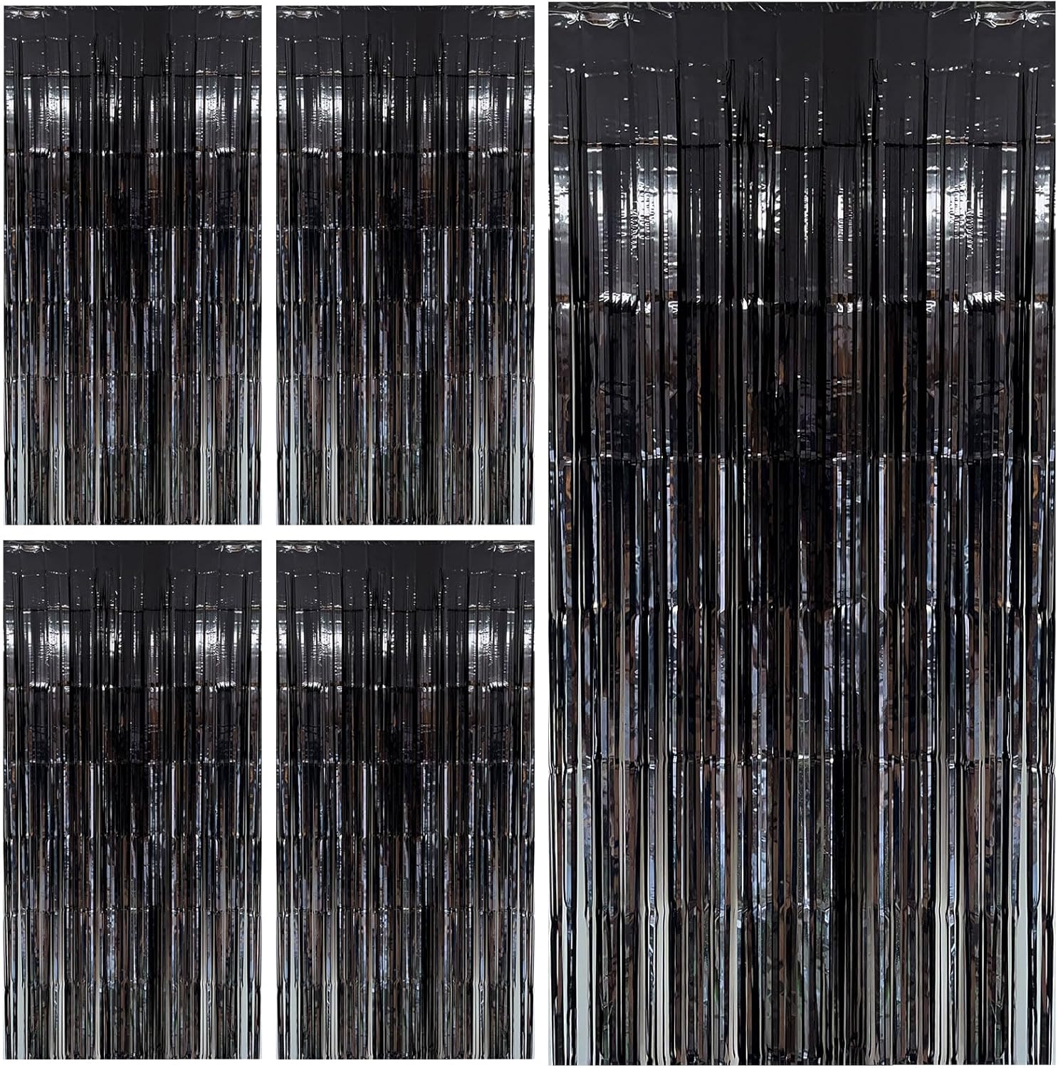 Skiennix Black Foil Fringe Streamers - Tinsel Backdrop Curtains for Birthday & Graduation Celebrations