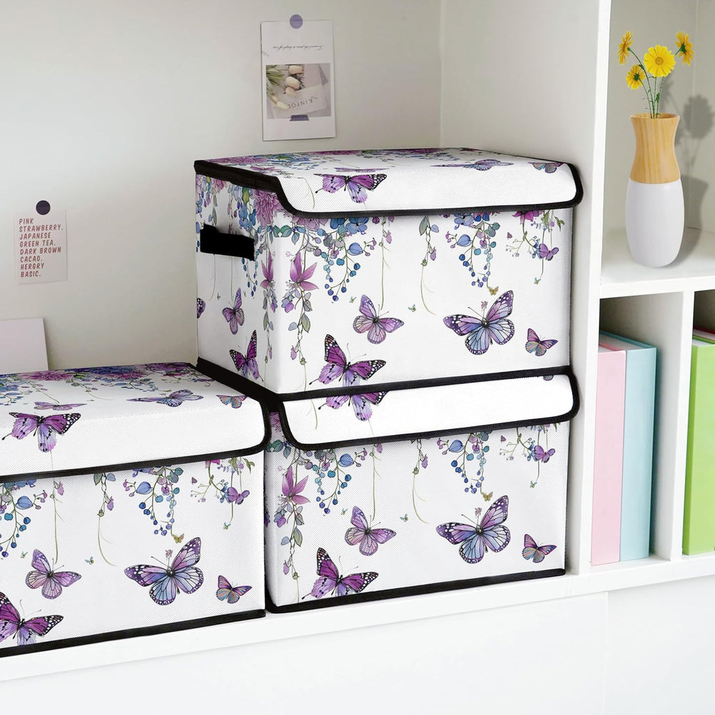 Skiennix Stackable Clothes Storage Bins - Lidded Organizers for Home & Office | 3-Pack Fabric Boxes