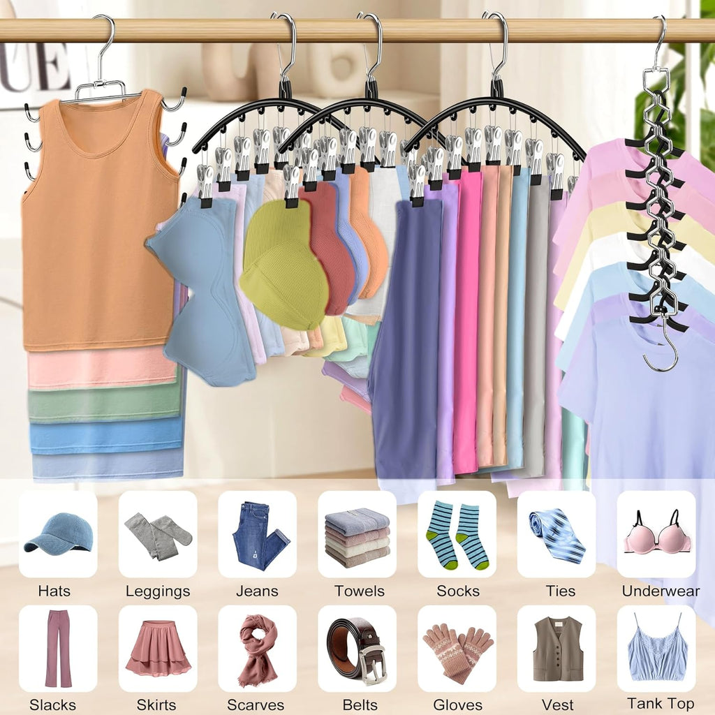 Skiennix 5-Pack Legging Organizer - Space-Saving Closet Hangers with 30 Clips & Tank Top Hanger