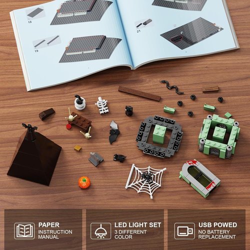 iATOM Haunted House Building Set - Halloween Mansion with Lights | Spooky Architecture for Adults, Gift Idea