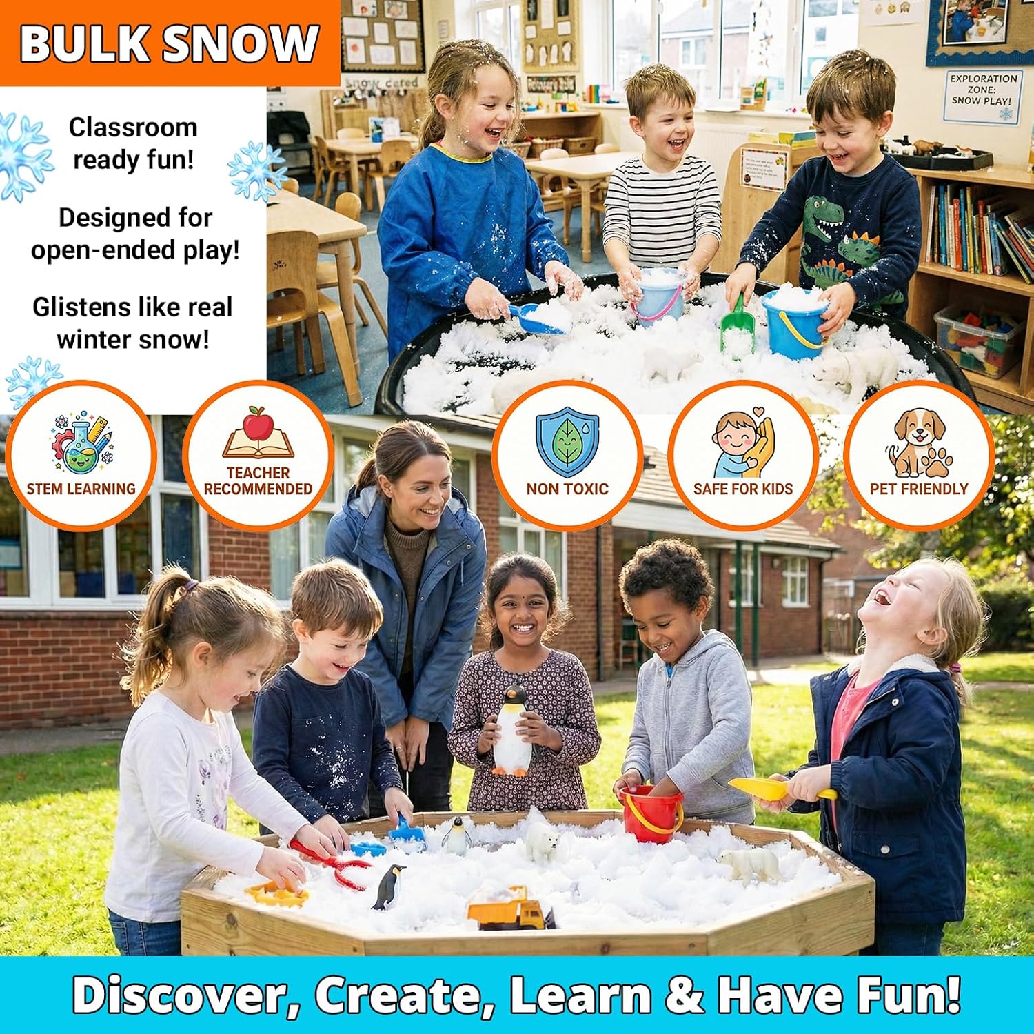 Party Goat Instant Snow Powder - Create 7 Gallons of Snow for Sensory Play | 18oz, Just Add Water!