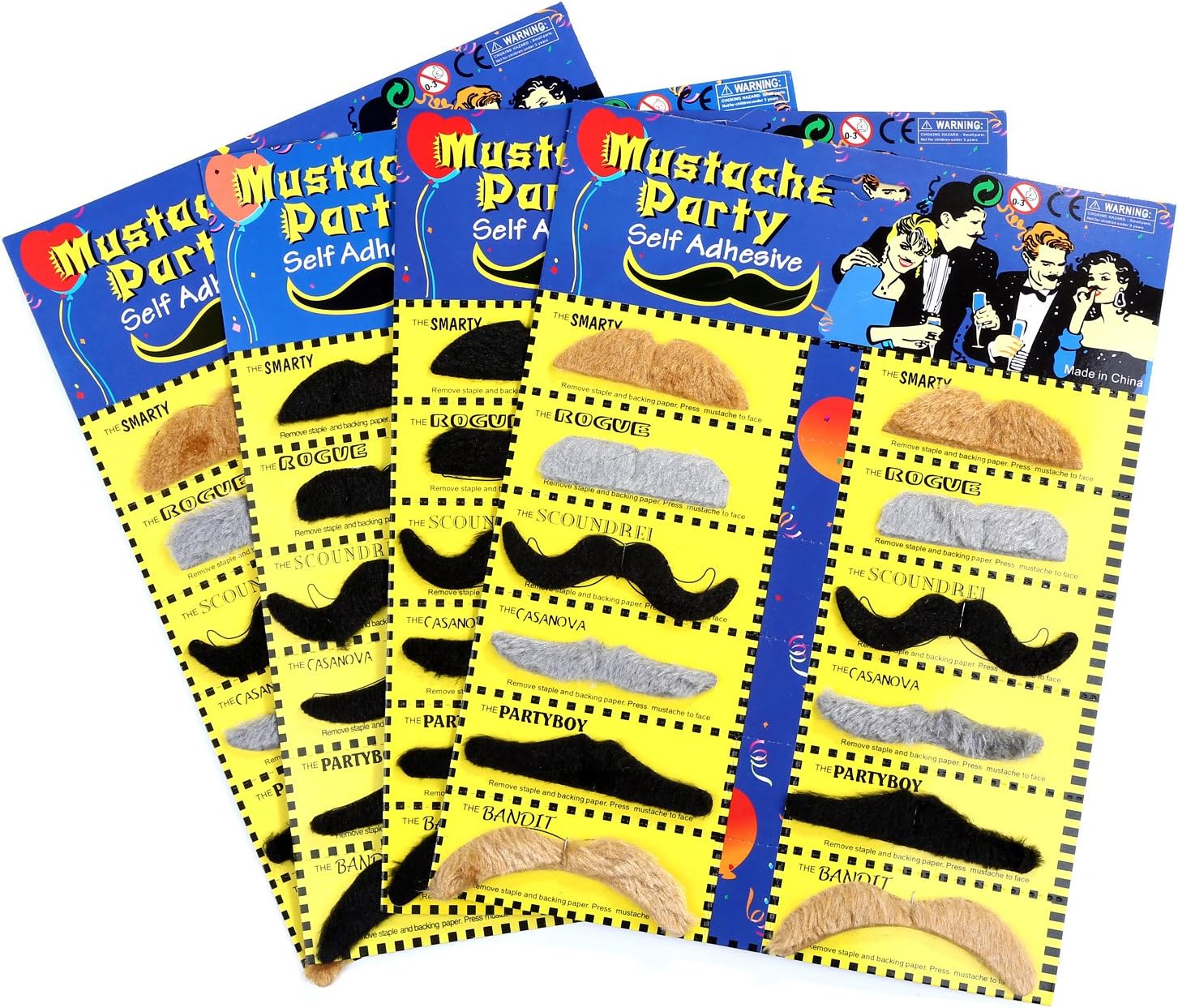 Whaline 48Pcs Self-Adhesive Fake Mustaches - Fun Costume Facial Hair for Halloween & Parties
