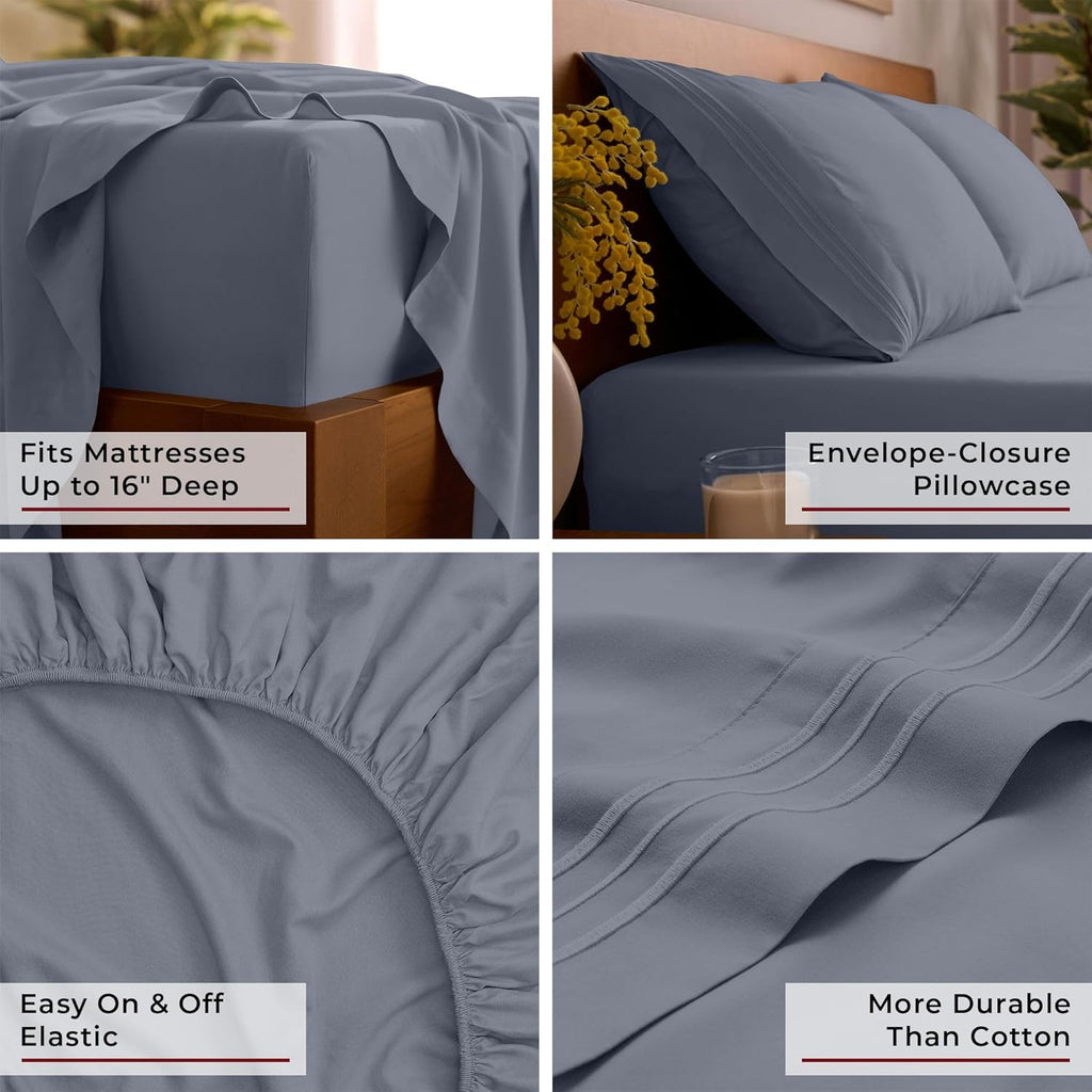 Mellanni Queen Sheets Set - 4 PC Hotel Luxury Bedding | Extra Soft, Cooling, Wrinkle-Resistant (Mineral Gray)