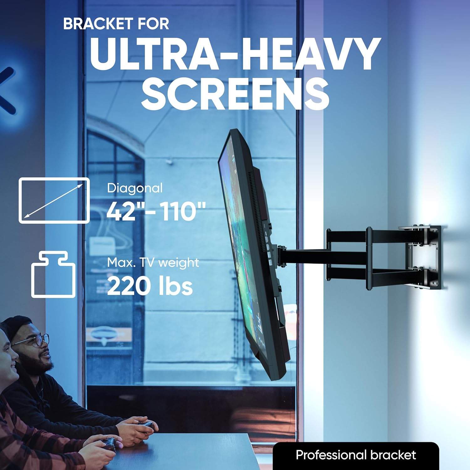 ONKRON Full Motion TV Wall Mount - Heavy Duty for 42-110 Inch TVs | Swivel, Tilt, Long Reach, Max VESA 800x600, Black
