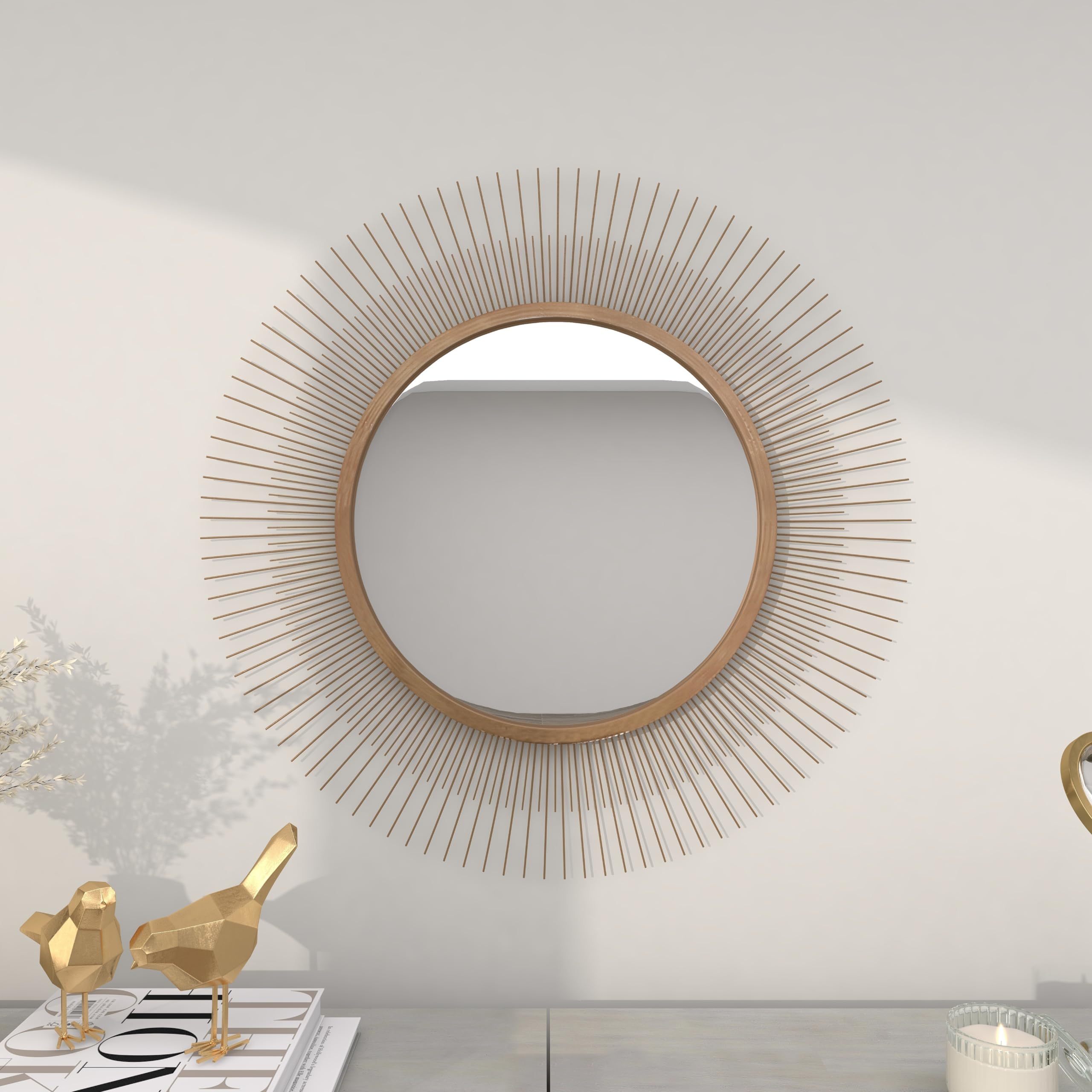 Deco 79 Metal Room Wall Mirror Starburst Entryway Mirror, Wall Mounted Mirror 36" x 2" x 36", Gold