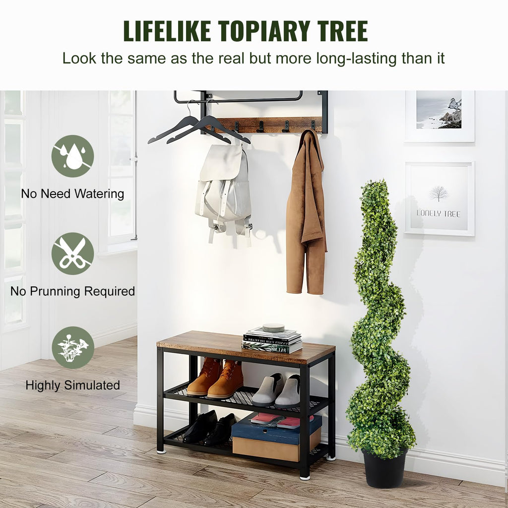 VEVOR Artificial Boxwood Spiral Topiary Trees, 4ft Tall (2 Pieces) Faux Plant Outdoor, All-Year Green Fake Plant with Replaceable Leaves for Decorative/Indoor/Porch/Garden