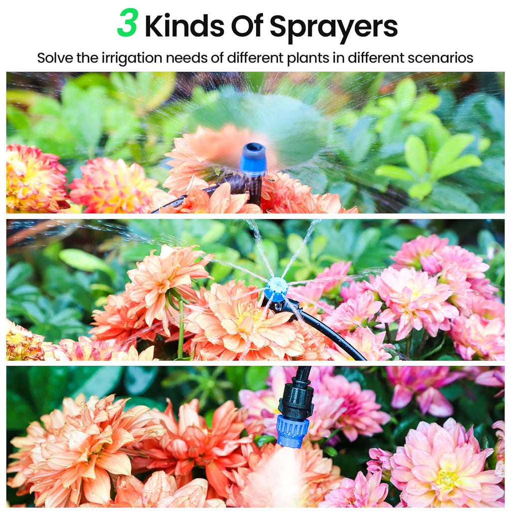 MIXC Drip Irrigation System Kit - 230FT Automatic Garden Watering with Adjustable Nozzles & Sprinklers