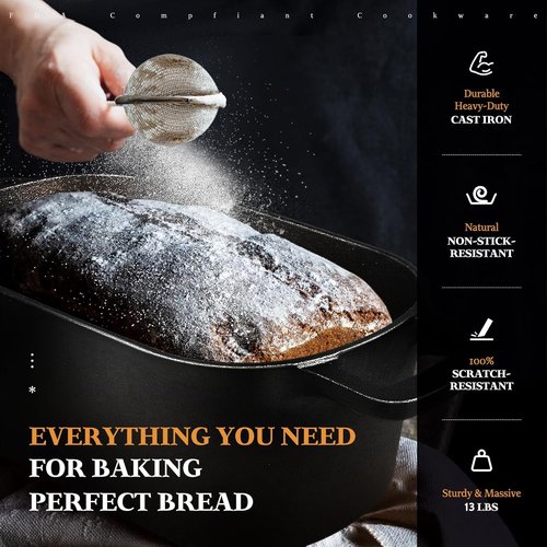 Cast Iron Sourdough Loaf Pan by [Brand Name] - Pre-Seasoned Oval Dutch Oven for Perfect Bread Baking | Ideal for Homemade Sourdough