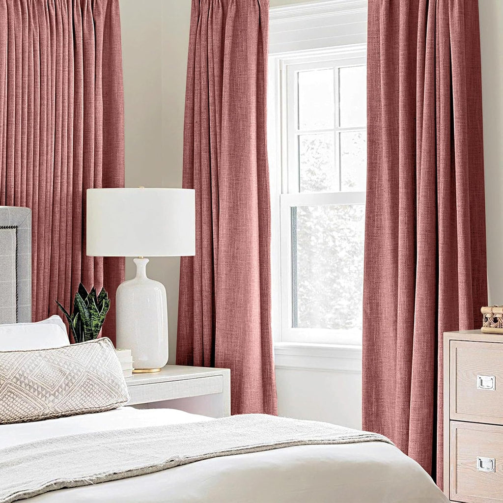 MIULEE Blackout Linen Textured Curtains - Thermal Insulated Dusty Rose Drapes | 52 x 45 Inch (2 Panels)