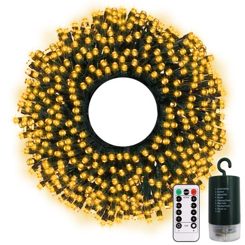 echosari 200 LED 66ft Christmas String Lights Battery Operated, Battery Christmas Lights with Remote Timer Outdoor Fairy Lights for Wreath Party Trees Decor (Warm White)