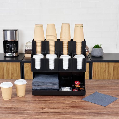 Restaurantware Restpresso Coffee Bar Organizer, 1 Count Durable 11 Compartments, Compact Size, Black Plastic Tabletop Coffee Supplies Organizer For Homes, Office Spaces, Breakrooms, and Lounges