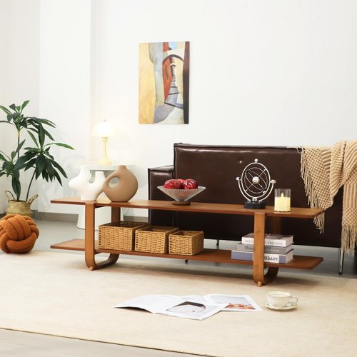 Mordchil HF Bamboo TV Stand for TVs up to 65", Media TV Console Table with Storage, Accent Entertainment Center with Shelf, Modern TV Stand for Living Room, Bedroom, 55"(L), Walnut