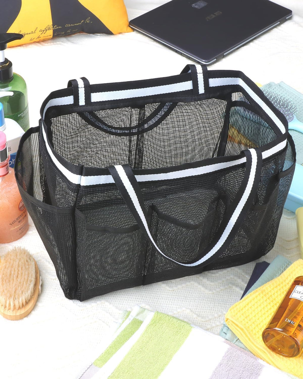 Skiennix XL Mesh Shower Caddy - Portable Shower Bag for College, Camping, Travel & Gym | Black