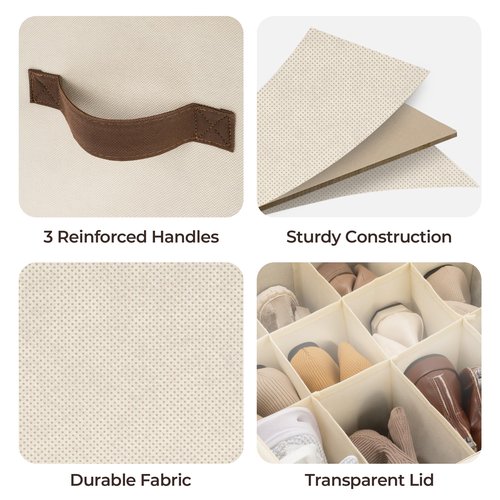 Cupic Cupid 2 Pack Shoe Organizer for Closet, Fits up to 12 Pairs, Shoe Cubby Storage Containers with Clear Cover, Oatmeal