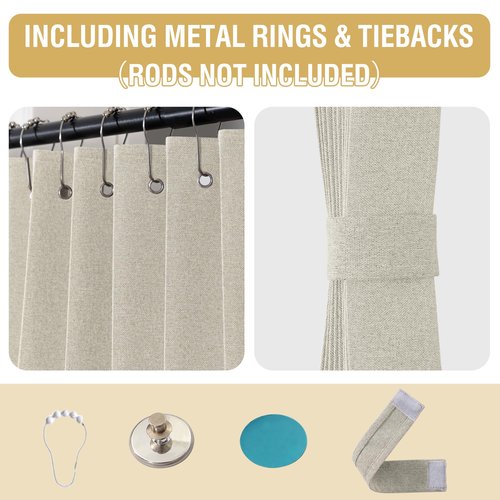 H.VERSAILTEX 100% Blackout Linen Curtain Accordion Door Curtains for Doorway Privacy Folding Closet Curtain Room Divider Sliding Door Shade with Hooks, 1 Panel, W100 x L78, Heather Ivory
