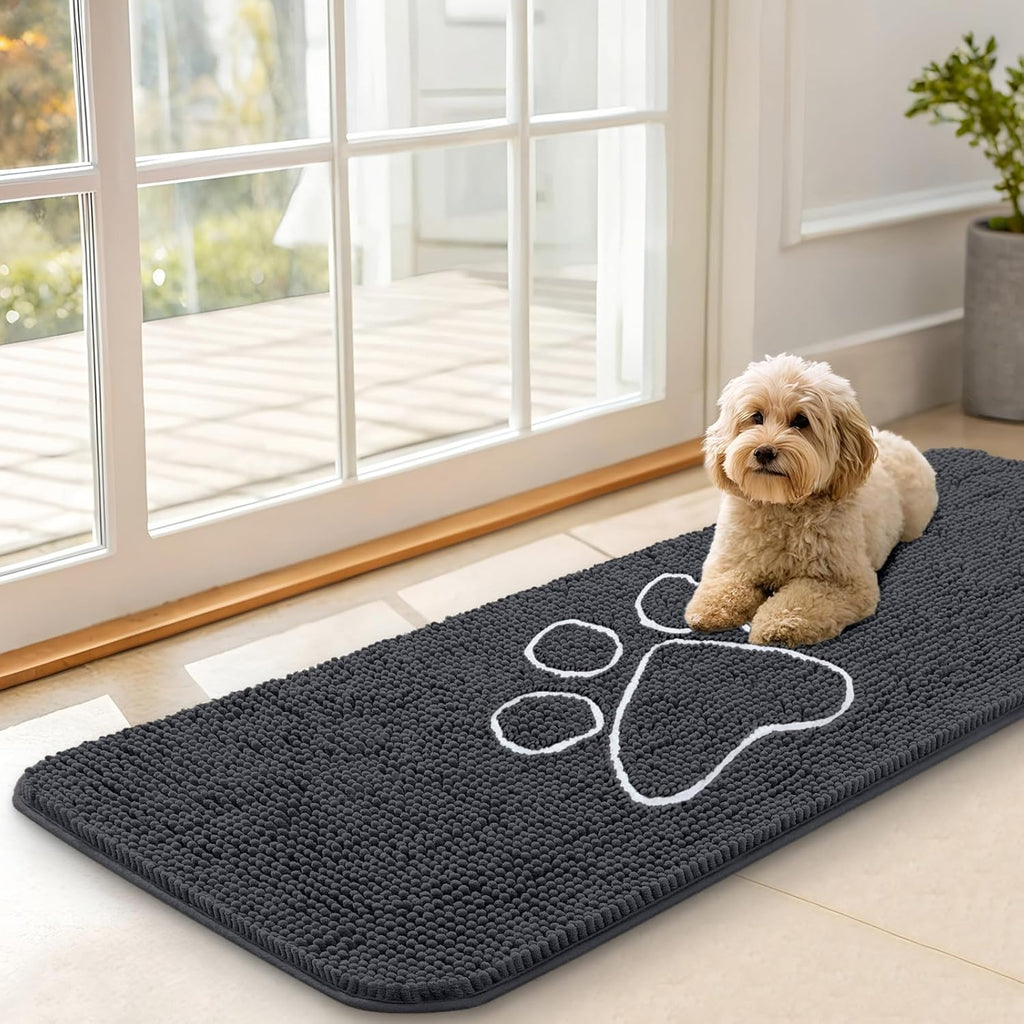 OLANLY Dog Door Mat - Absorbent Non-Slip Mud Mat for Paws | Quick Dry Chenille, 47x17, Dark Grey