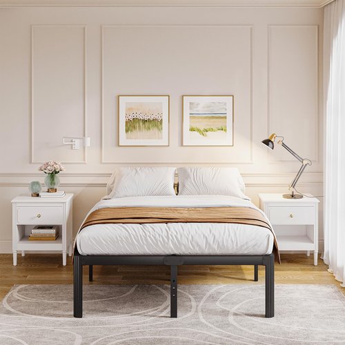 Askeld Queen Bed Frame, 18 Inch High Metal Platform Bed with Round Corner Leg, No Box Spring Needed, Heavy Duty Noise-Free Bed Base, Easy Assembly, Black