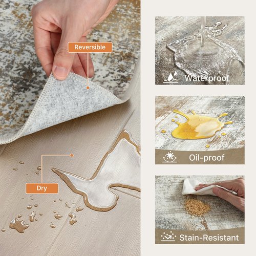 GENIMO Kitchen Rugs Sets of 3 Non Slip Washable Kitchen Mats for Floor, Waterproof Abstract Kitchen Runner Rug, Floor Mat Carpet for Hallway, Laundry, Sink, Entryway, Bathroom, Gold
