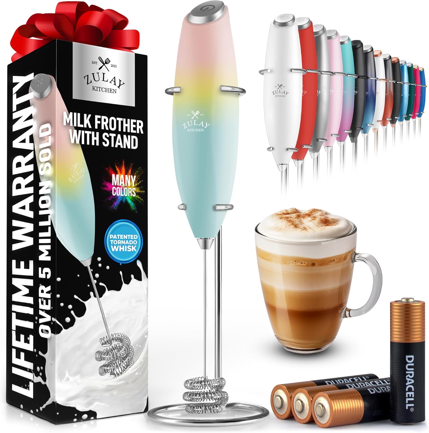 Zulay Kitchen Tornado Triple Whisk Milk Frother - Handheld Foam Maker for Coffee & Lattes - Nature's Sunrise