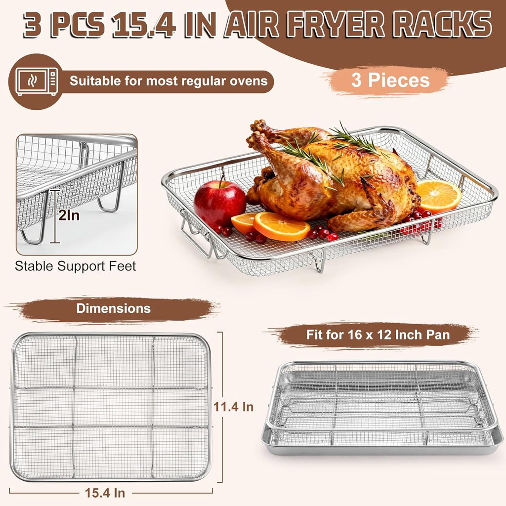 P&P CHEF Air Fryer Basket Set - 15.4 Inch Stainless Steel Racks for Baking & Roasting | Non-Toxic & Dishwasher Safe