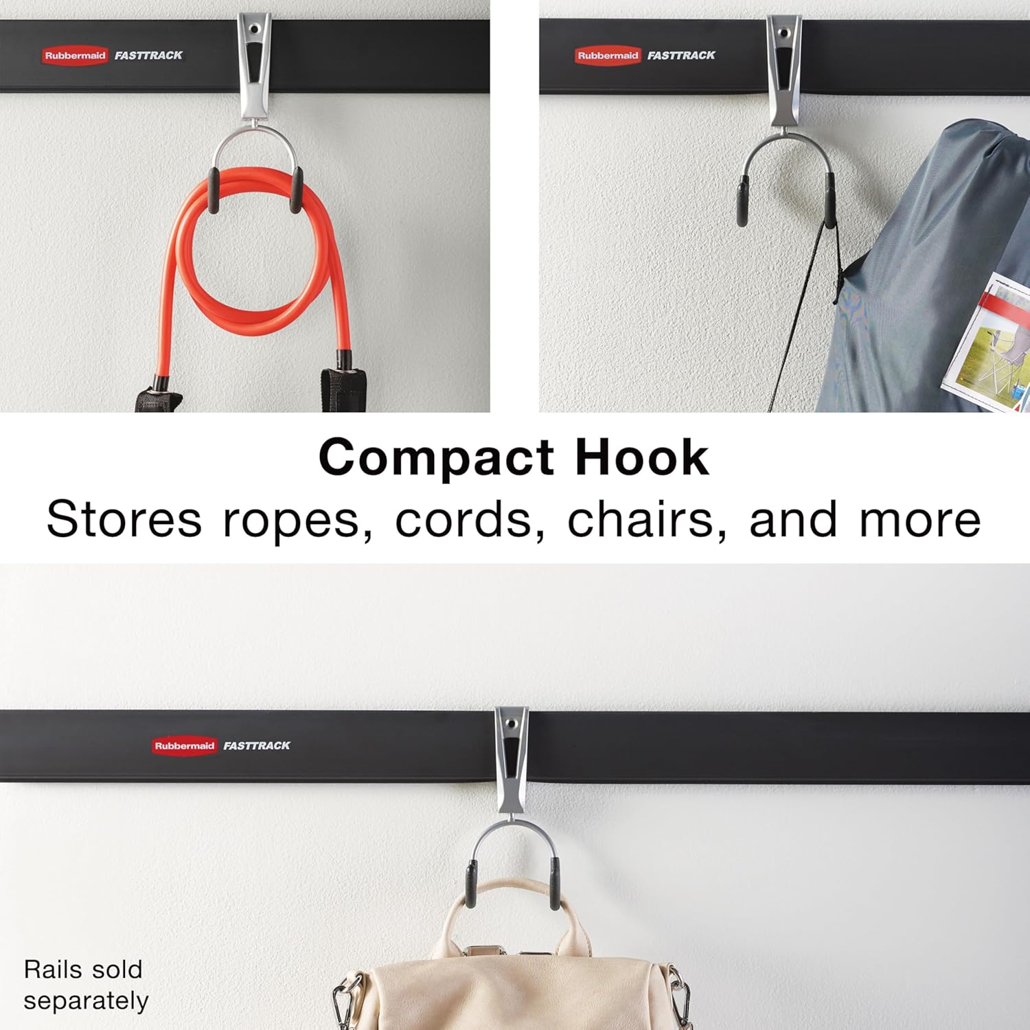 Rubbermaid FastTrack Compact Hook - Soft Grip Garage Organizer for Cords, Ropes & Small Hoses