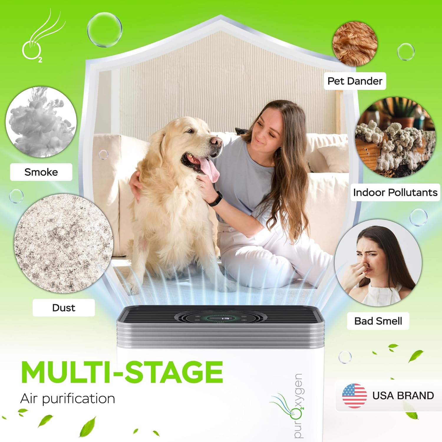 PURO²XYGEN Smart Air Purifier - Large Room Coverage Up to 2700 Sq Ft | H13 HEPA Filter, WiFi App, Quiet Operation for Smoke, Pollen, Pet Hair, Dust