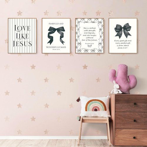 LARTSFRO Coquette Black Bow Wall Art Decor - Inspirational Christian Posters for Teen Girls | Set of 4, 10x8 Inch Unframed