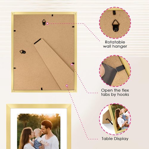 FIXSMITH 8x10 Picture Frame Set of 2 - Elegant Gold Collage Frames for Tabletop or Wall Display
