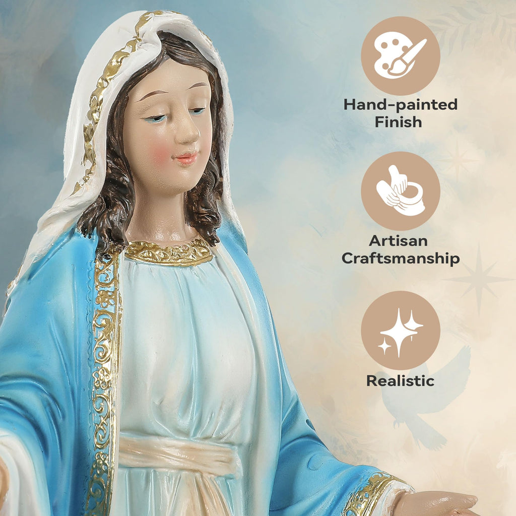 Ultym Virgin Mary Statue 16.3 Inch, Our Lady of Grace Sculpture, Hand-Painted Catholic Home Altar Decor, Elegant Indoor Resin Statue, Religious Gift for Mother, Grandma